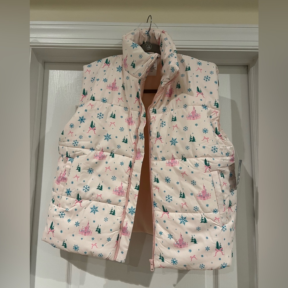 SOLDDisney Store Fantasyland Castle Holiday puffer vest size small NWT